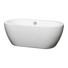 Soho 60" Freestanding White Bathtub, Brushed Nickel Drain and Overflow Trim
