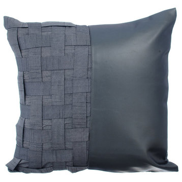 Grey Throw On Bed Art Silk 20"x20" Matte Leather, Grey N Half