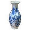 Lot of 2 Chinese Blue White Porcelain Hexagon Gourd Graphic Small Vase Hws2037