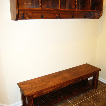 Rustic Farmhouse Oversized Entryway Wall Shelf with Coat Hangers and Cubicles
