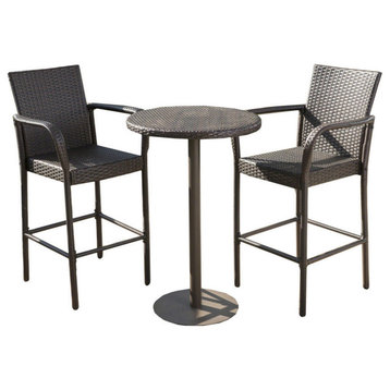 GDF Studio 3-Piece Stetta Outdoor Round 26" Multi-Brown Wicker Bar Set