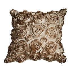 KH Window Fashions, Inc. - Textured Rose Pillow, Champagne, 18"x18", Without Insert - Decorative Pillows
