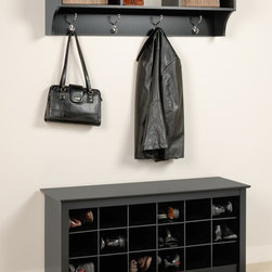 Prepac Shoe Storage Cubbie Bench and Shelf in Black - Display And Wall Shelves 