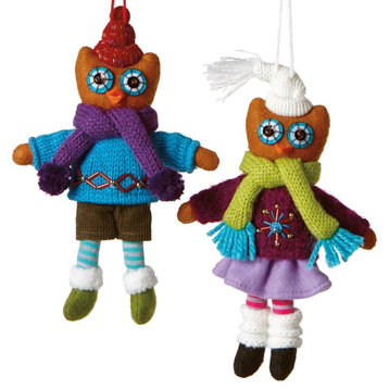Boy and Girl Owl Couple in Sweaters Holiday Ornaments Set of 2 Midwest CBK