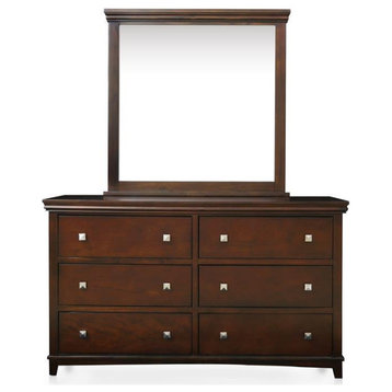 Furniture of America Brighton 2-Piece Solid Wood Dresser and Mirror in Cherry