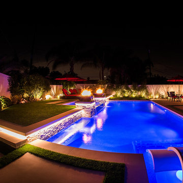 Modern Pool, Elevated Spa, Outdoor Kitchen, and Firepit