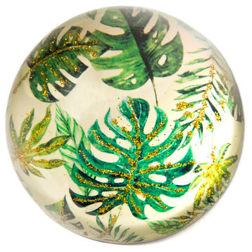 Glass Dome Tropical Green Paper Weight