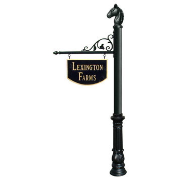 Large Hanging Ranch Sign With Post, Decorative Ornate Base and Horsehead Finial