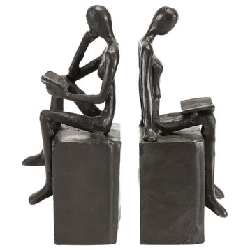 Danya B. Man and Woman Reading on a Block Cast Iron Bookend Set