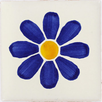Handmade Tierra y Fuego Ceramic Tile, Blue Daisy, Set of 9