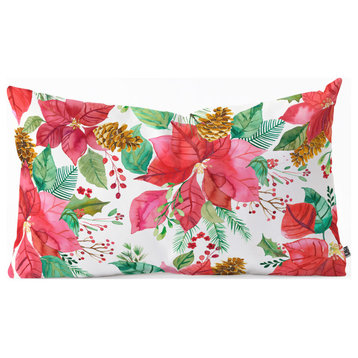 Ninola Design Poinsettia Holiday Flowers Oblong Throw Pillow, 23"