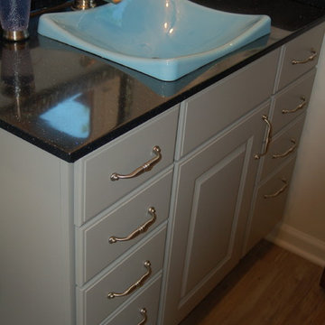 Bath Remodel with Stone Maple Cabinets and Vapor Blue Sink