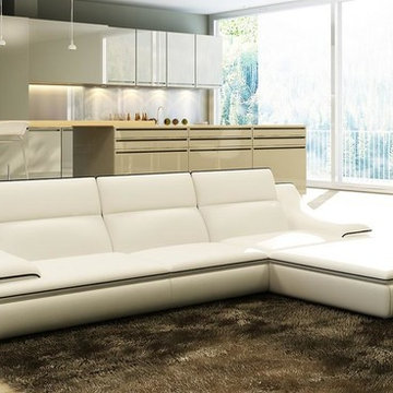 White Bonded Leather Sectional Sofa with Chaise