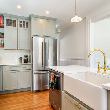 Grey Shaker Kitchen with Cherry Open Shelves