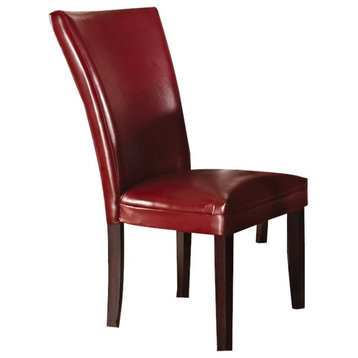 Bowery Hill 41.5"H Contemporary Faux Leather Dining Side Chair in Red/Dark Oak