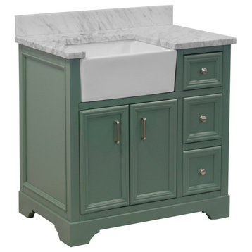 Zelda 36" Bathroom Vanity, Base: Sage Green, Top: Carrara Marble