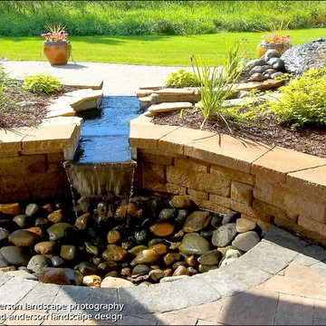 A Runnel Splits Into Two Cascades. Minnesota Water Feature Design.