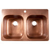 Santi 33" Drop-in Copper Double Bowl Kitchen Sink, 1-Hole