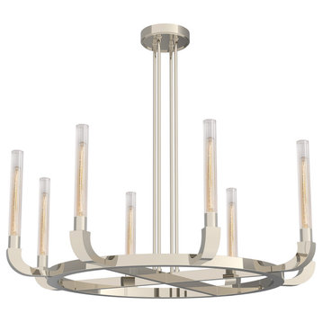 Flute Chandelier, Polished Nickel/Clear Ribbed Glass, 48"Dx19"H