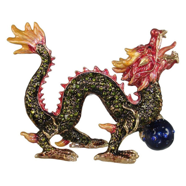 Powerful Dragon Figurine with Austrian Crystals Paperweight Tabletop Decor