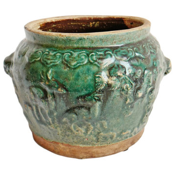 Consigned Green Blue Ceramic Pot