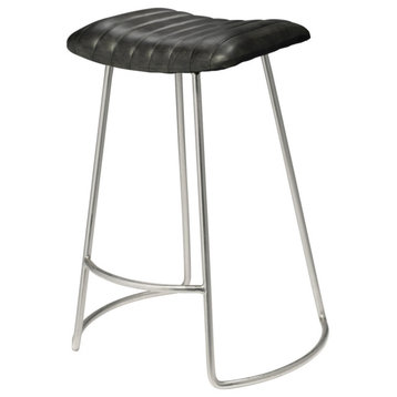 Theo Leather Counter Stool, Grey