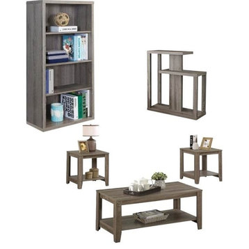 5 Piece Living Room Set with Coffee Table Set and Bookcase in Dark Taupe