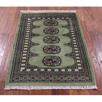 Green 2' 1" X 2' 10" Hand Knotted Silky Bokhara Rug - Q21753