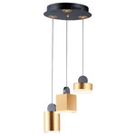 ET2 Lighting - Nob LED 3-Light Pendant - These geometric pendants can be arranged at various heights to create both a sculptural and functional form. Housings of plated Gold in various shapes and sizes are topped with a round handle of Black and finished on the bottom with a Clear acrylic diffuser.