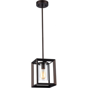 CHLOE Ironclad Industrial 1 Light Rubbed Bronze Ceiling Mini Pendant 7" Shade