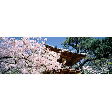 Japanese Tea Garden with Cherry Blossoms Panoramic Fabric Wall Mural