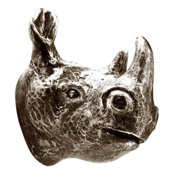 Rhinoceros Wall Hooks, Antique Iron, Set of 5