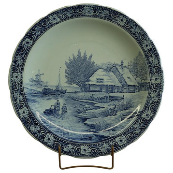 Consigned Vintage Plate Signed Sonneville Boch Blue Delft Windmill Canal Scene