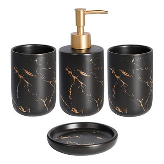 Luxury Polished Brass Bathroom Accessories Sets Antique Yellow Marble