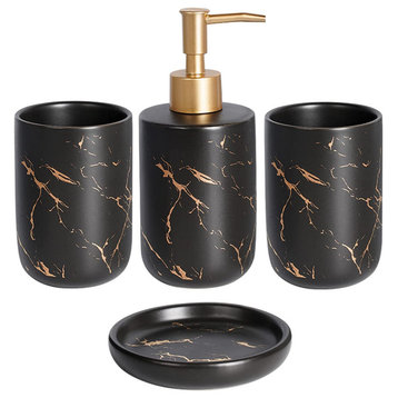 Creative Golden Black Marble Pattern Marble Bathroom Accessories Set,4 Pieces