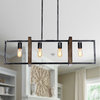 4 Light 35.5 in Pedant in Distressed Black and Brushed Wood