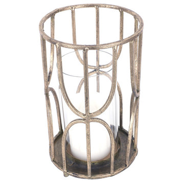 6.5x6.5x10.6" Metal Candle Holder With Glass, Gold Table Decor Shelf Decor