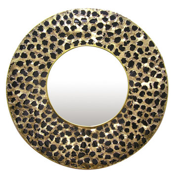 Contemporary Italian Brutalist Leopard Brass and Black Glass Modern Round Wall M
