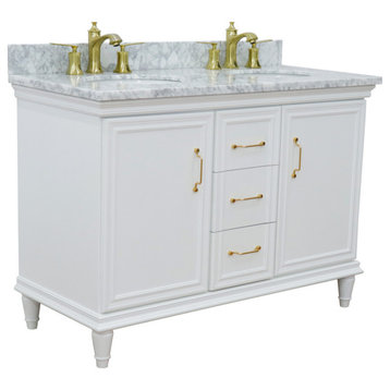 49" Double Vanity, White Finish With White Carrara And Oval Sink