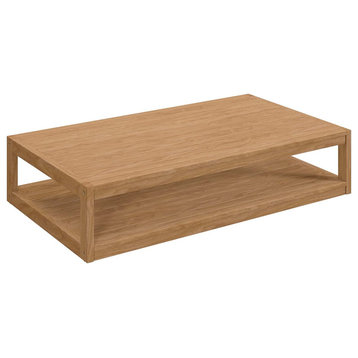 Traditional Patio Coffee Table, Teak Wood Construction With Slatted Top & Shelf