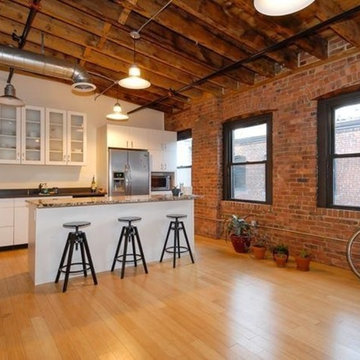 High gloss European frameless loft kitchen in Newark, NJ
