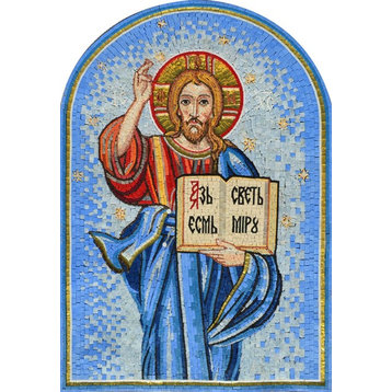 Arched Mosaic Jesus Christ Holding The Bible, 31"x46"