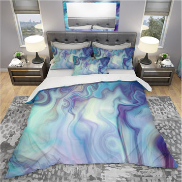 Marbled Colours of Turquoise and Purple Modern Bedding, Twin