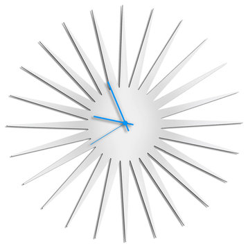 MCM Starburst Clock, White/Blue Midcentury Modern Style Wall Clocks, Blue Hands