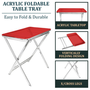 LeisureMod Victorian Acrylic Foldable Accent Chairside End Tray Table, Red