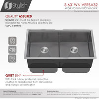 STYLISH 32"Graphite Black Workstation Double Bowl Undermount Kitchen Sink