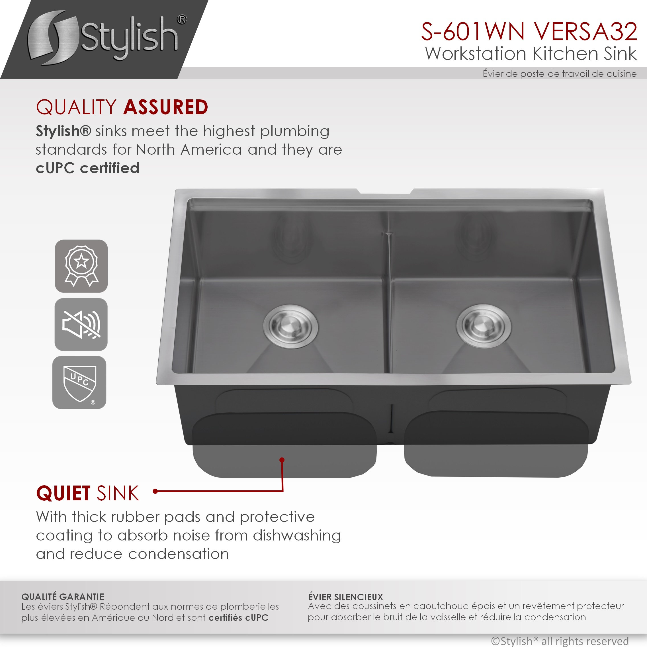 STYLISH 32"Graphite Black Workstation Double Bowl Undermount Kitchen Sink