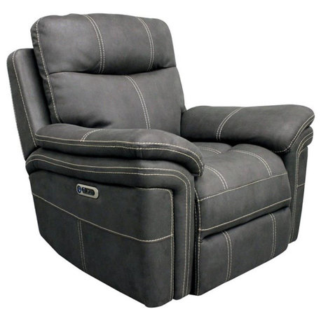 Bowery Hill Transitional Fabric Power Recliner in Charcoal Gray