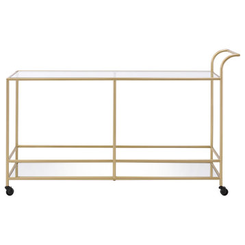 Kenda Serving Cart, Gold and Glass and Mirrored