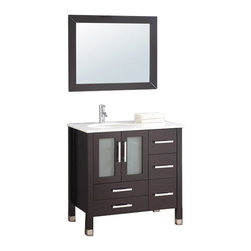 36 inch Single Sink Espresso Bathroom Vanity Set (Left Side) Mirror and Faucet - Bathroom Vanities And Sink Consoles